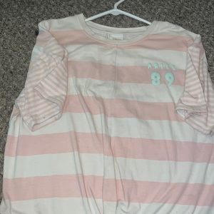 pink and white ariel shirt